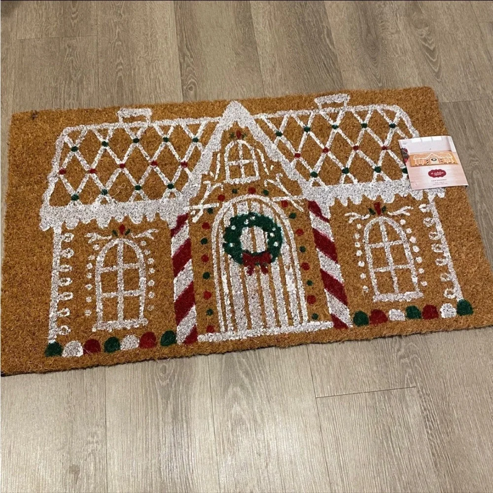 Gingerbread House Doormat - Festive Brown